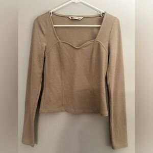 Tan Ribbed Long Sleeve Top